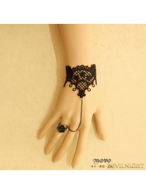 Black Gothic Rose Lace Bracelet Ring Jewelry
