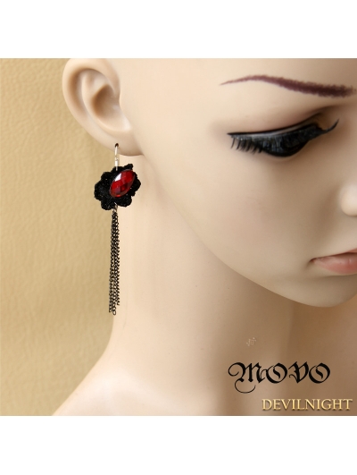 Black Gothic Tassel Ruby Earring