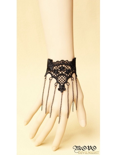 Black Gothic Lace Tassel Bracelet