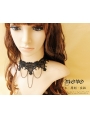 Black Gothic Lace Tassel Party Necklace