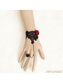 Black and Red Gothic Lace Bead Bracelet Ring Jewelry
