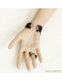 Black and Red Gothic Lace Bead Bracelet Ring Jewelry