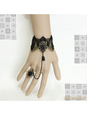 Black Gothic Vampire Lace Party Bracelet Ring Jewelry