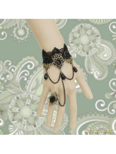 Black Gothic Elegant Bead Lace Bracelet Ring Jewelry
