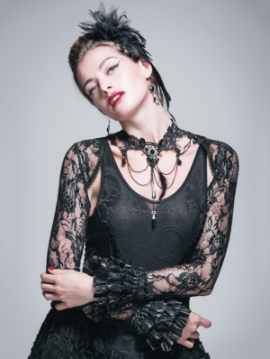 Black Lace Long Sleeves Cape for Women