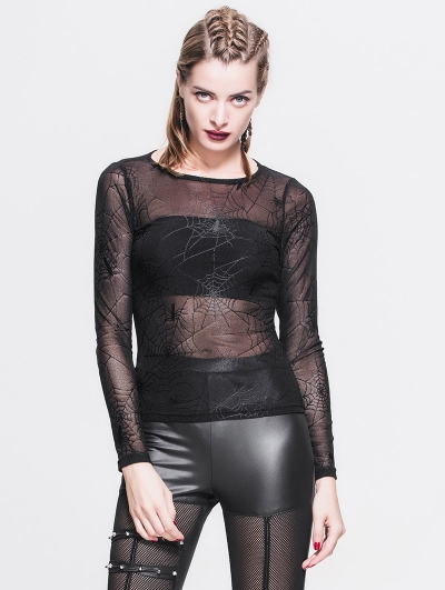 Black Spider Web Gothic Shirt for Women