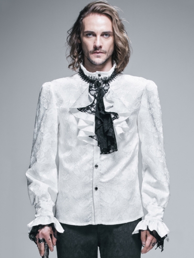 White Palace Style Men's Gothic Blouse with Removable Tie