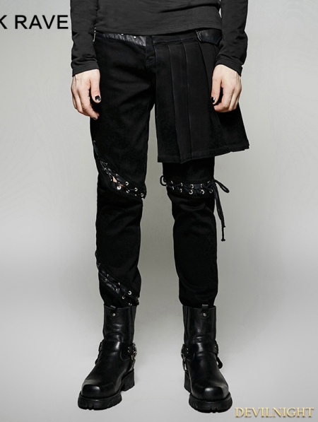 Black Gothic Punk Removable Skirts Pants for Men - Devilnight.co.uk