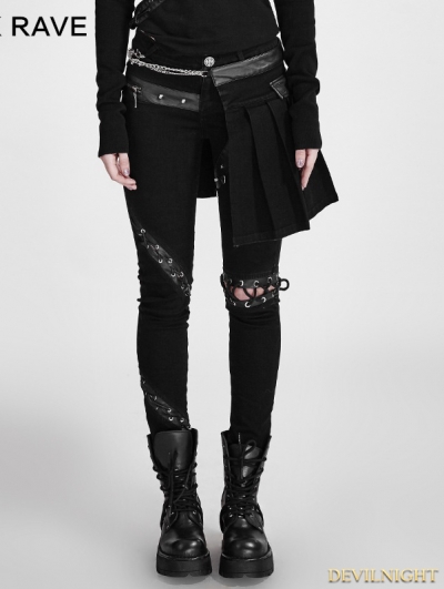 Black Gothic Punk Removable Skirts Pants for Women - Devilnight.co.uk