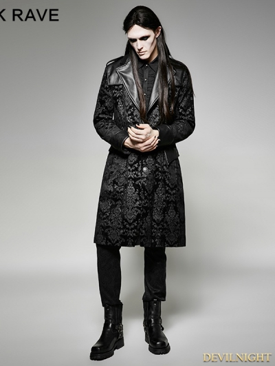 Vintage Black Pattern PU Leather Gothic Coat for Men