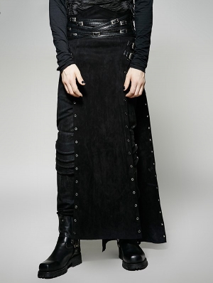 Black Gothic Punk Split Skirt for Men
