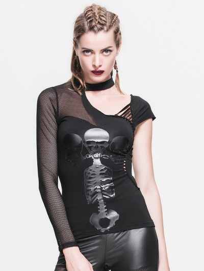 Black Gothic Sexy Skull Pattern Shirt for Women