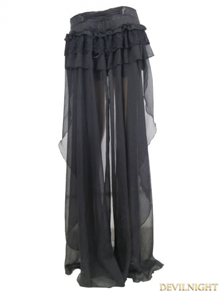 Black Gothic Shorts with Long Back Skirt for Women - Devilnight.co.uk