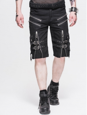 Black Belt Zipper Gothic Punk Short Pants for Men