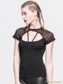 Black Short Sleeves Gothic Sexy Back Shirt for Women