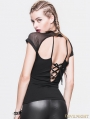 Black Short Sleeves Gothic Sexy Back Shirt for Women