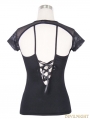 Black Short Sleeves Gothic Sexy Back Shirt for Women