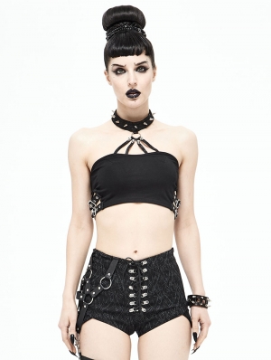 Black Gothic Punk Sexy Halter Top for Women
