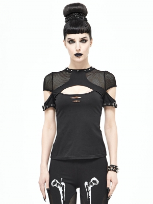 Alternative Black Gothic Punk Short Sleeves Shirt for Women