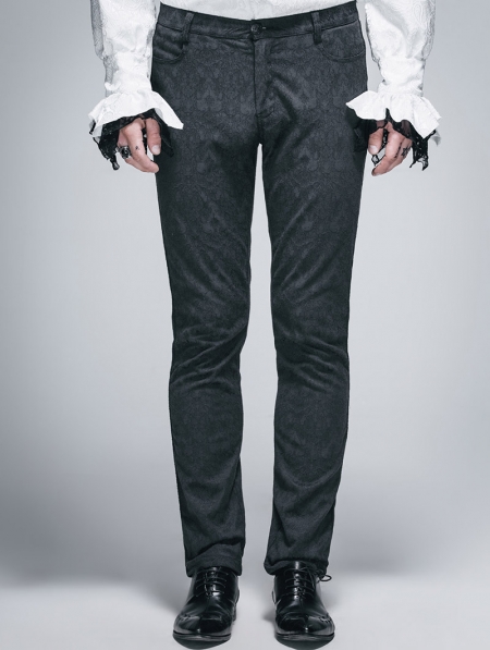 Vintage Black Gothic Jacquard Pants for Men - Devilnight.co.uk