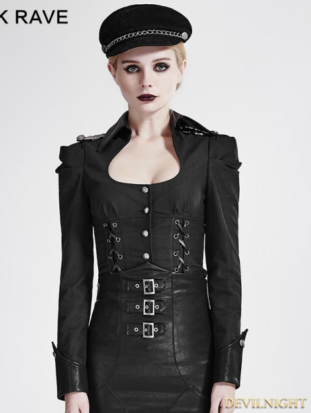 Black Gothic Military Uniform Shirts for Women - Devilnight.co.uk