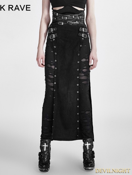 Black Gothic Punk Split Skirt for Women - Devilnight.co.uk