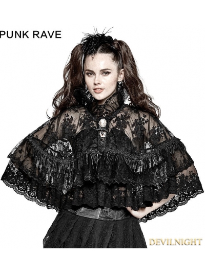 Black Gothic Lolita Lace Double Layer Cloak