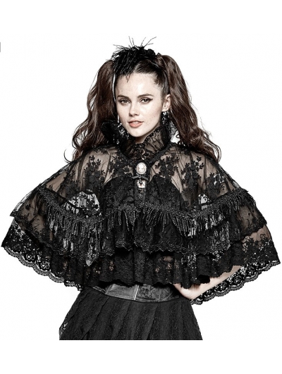 Black Gothic Lolita Lace Double Layer Cloak