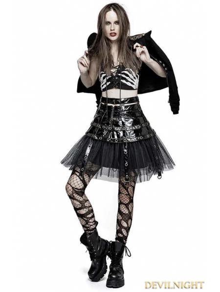 Black Gothic Punk Japanese Style Short Skirt - Devilnight