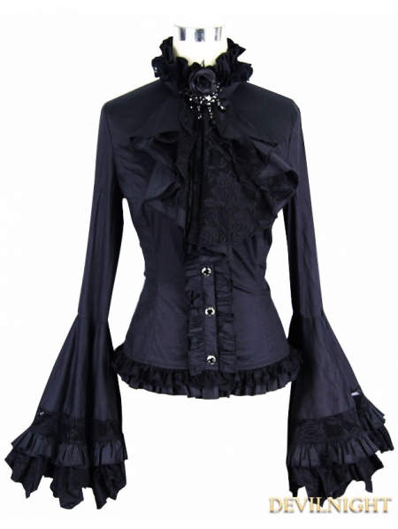 Black Gothic Palace Style Blouse for Women - Devilnight.co.uk