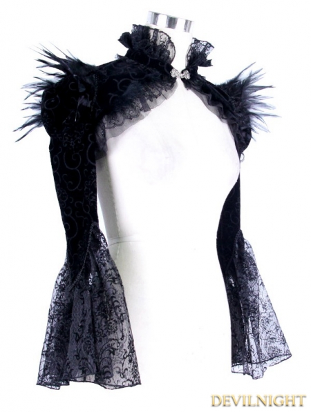 Black Vintage Gothic Short Feather Cape for Women - Devilnight.co.uk