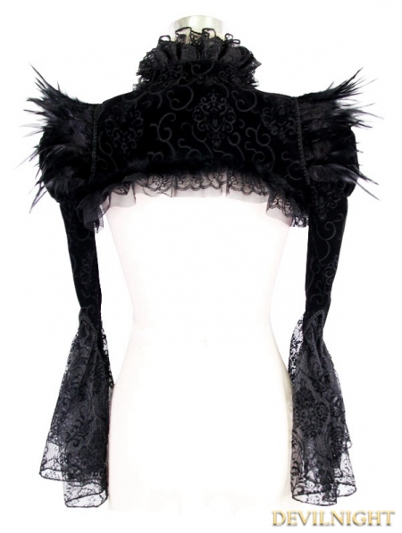 Black Vintage Gothic Short Feather Cape for Women - Devilnight.co.uk