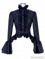 Black Gothic Palace Style Jacquard Ruffles Blouse for Women