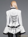 White Gothic Palace Style Jacquard Ruffles Blouse for Women