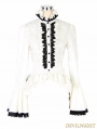 White Gothic Palace Style Jacquard Ruffles Blouse for Women