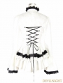 White Gothic Palace Style Jacquard Ruffles Blouse for Women