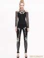 Black Gothic Skull Pattern Mesh Legging for Women