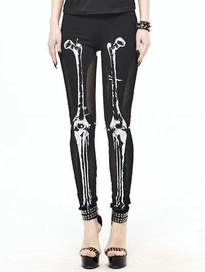 Black Gothic Skull Pattern Mesh Legging for Women