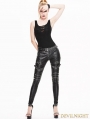 Black and Sliver Gothic Buckle Belt PU Pants for Women