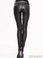 Black and Sliver Gothic Buckle Belt PU Pants for Women