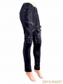 Black and Sliver Gothic Buckle Belt PU Pants for Women