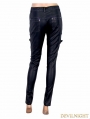 Black and Sliver Gothic Buckle Belt PU Pants for Women