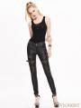 Black and Bronze Gothic Buckle Belt PU Pants for Women