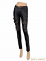 Black and Bronze Gothic Buckle Belt PU Pants for Women