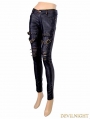 Black and Bronze Gothic Buckle Belt PU Pants for Women