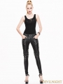 Black and Sliver Gothic Buckle Belt Rivet PU Pants for Women