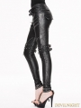 Black and Sliver Gothic Buckle Belt Rivet PU Pants for Women