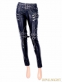 Black and Sliver Gothic Buckle Belt Rivet PU Pants for Women