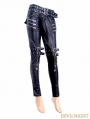 Black and Sliver Gothic Buckle Belt Rivet PU Pants for Women