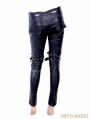 Black and Sliver Gothic Buckle Belt Rivet PU Pants for Women